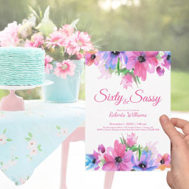 Eleganter rosa Aquarellfarben Floral 60. Geburtsta Einladung