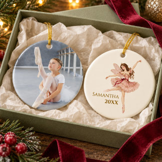 Eleganter rosa Ballerina personalisierter Foto-Sch Keramik Ornament