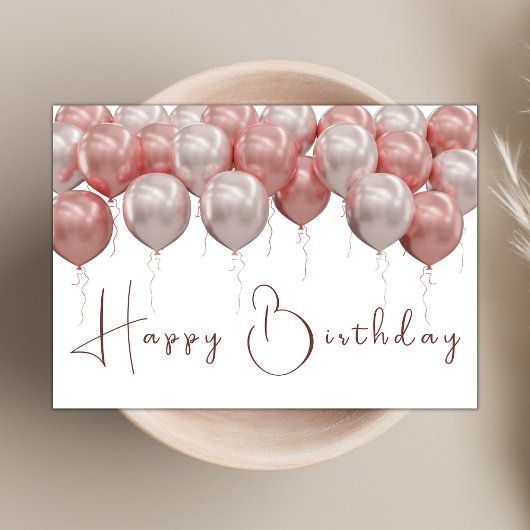 Eleganter Rosa Balloons Modernes Script Happy Birt Karte