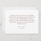 Eleganter Rosa Balloons Modernes Script Happy Birt Karte (Rückseite)