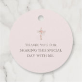 Eleganter Rosa Bestätigung Blumenkreuz Geschenkanhänger (Rückseite)