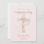 Eleganter Rosa Bestätigung Blumenkreuz Karte (Vorderseite)