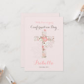 Eleganter Rosa Bestätigung Blumenkreuz Karte (Vorderseite/Rückseite Beispiel)