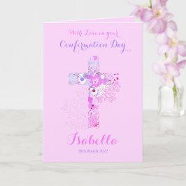 Eleganter rosa Bestätigung Blumenkreuz Karte