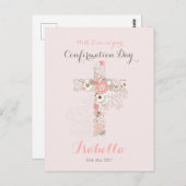 Eleganter Rosa Bestätigung Blumenkreuz Postkarte (Vorne/Hinten)