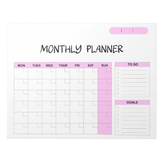 Eleganter rosa-blauer leerer Monatsplanerkalender  Notizblock (Vorderseite)