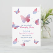 Eleganter rosa Blauer Schmetterling 1. Geburtstag Einladung (Stehend Vorderseite)