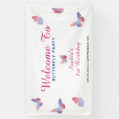 Eleganter Rosa Blauer Schmetterling Geburtstag Banner (Vertikal)