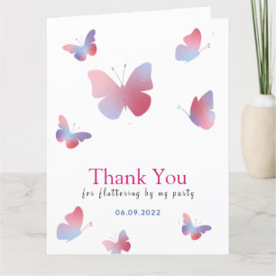 Eleganter Rosa Blauer Schmetterling Geburtstag Dankeskarte