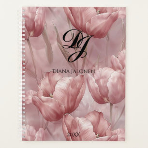 Eleganter rosa Blume Monogramm Personalisierter Na Planer