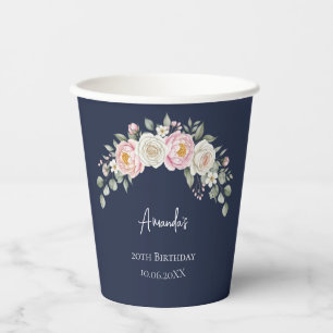 Eleganter Rosa Blumen Einwegbecher mit Personalisi Pappbecher