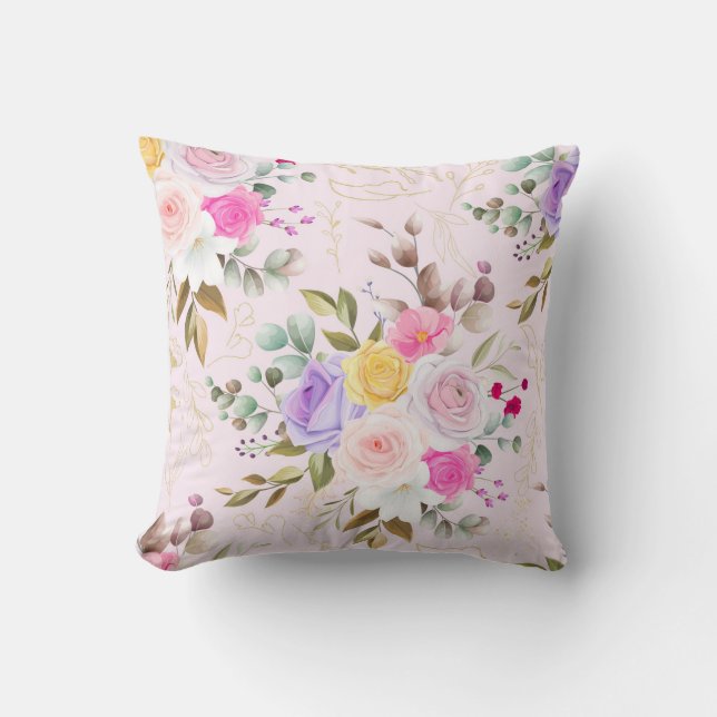 Eleganter, rosa Blumen Kissen (Vorderseite)