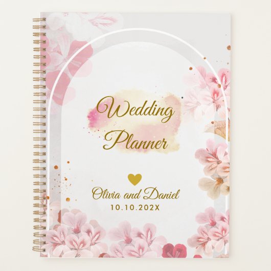 Eleganter Rosa Blumen Organizer Hochzeit Planer (Vorderseite)