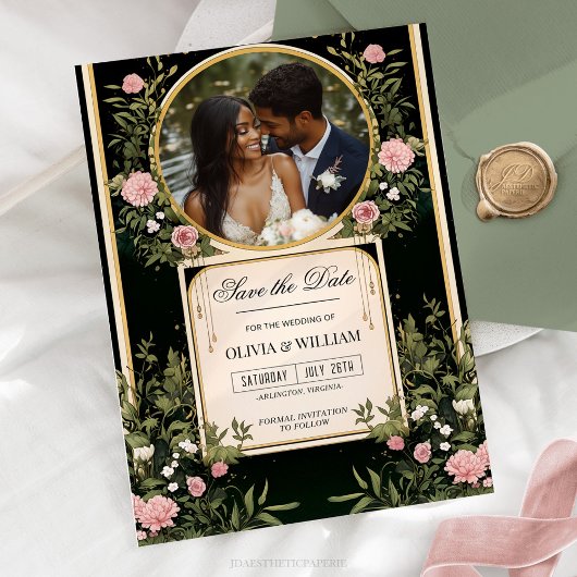 Eleganter Rosa Blumen und Gold Save the Date laden Einladung