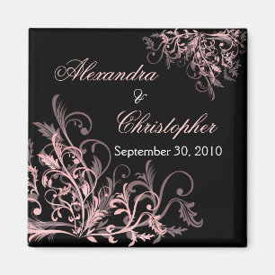 Eleganter rosa Blumen-Wirbel Save the Date, der 2 Magnet
