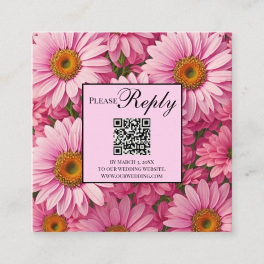 Eleganter Rosa Blumenblütenblume QR-Code Begleitkarte (Vorderseite)