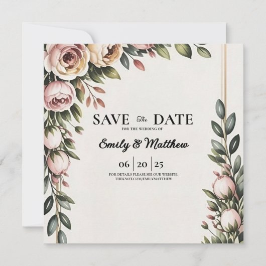 Eleganter rosa Blumendesigner Save the Date (Vorderseite)