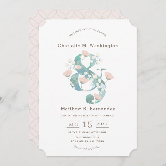 Eleganter Rosa Blumengarten Hochzeit Einladung (Vorne/Hinten)