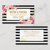 Eleganter rosa Blumengoldrahmen-gestreifte Visitenkarte (Vorne/Hinten)