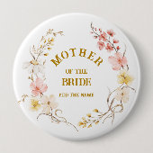 Eleganter rosa Blumenkranz Mutter der Braut Button (Vorderseite)