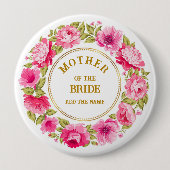 Eleganter rosa Blumenkranz Mutter der Braut Button (Vorderseite)