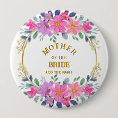 Eleganter rosa Blumenkranz Mutter der Braut Button (Vorderseite)
