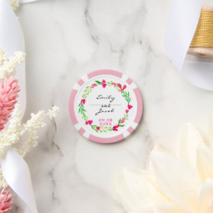 Eleganter rosa Blumenkranz weiße Hochzeit Pokerchips