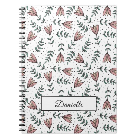 Eleganter rosa Blumenmuster Name Notizblock (Vorderseite)