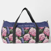 Eleganter rosa Blumenmuster Personalisierter Name Duffle Bag (Vorderseite)