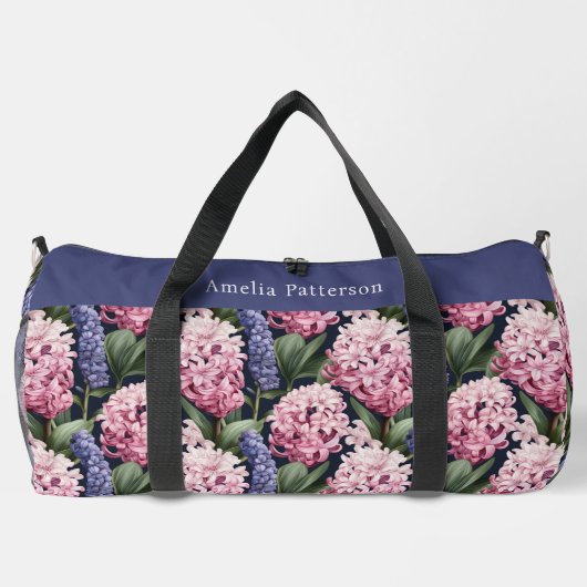 Eleganter rosa Blumenmuster Personalisierter Name Duffle Bag (Rückseite)