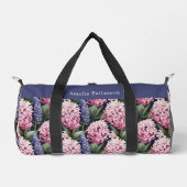 Eleganter rosa Blumenmuster Personalisierter Name Duffle Bag (Vorderseite)