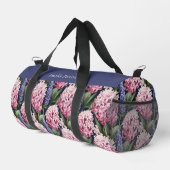 Eleganter rosa Blumenmuster Personalisierter Name Duffle Bag (Rechte Ecke)