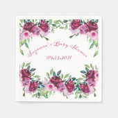 Eleganter rosa Blumenname Datum Script Baby Showne Serviette (Vorderseite)