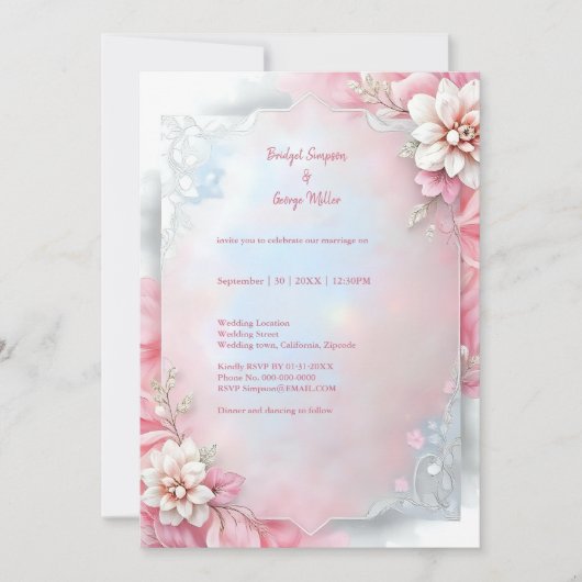 Eleganter rosa Blumenrahmen Weich Pastellfarben Ho Einladung (Vorderseite)