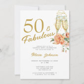 Eleganter rosa Blumenstrauß 50 sagenhafte 50. Gebu Einladung (Vorderseite)