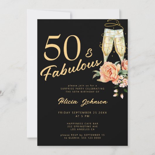 Eleganter rosa Blumenstrauß 50 sagenhafte 50. Gebu Einladung (Vorderseite)