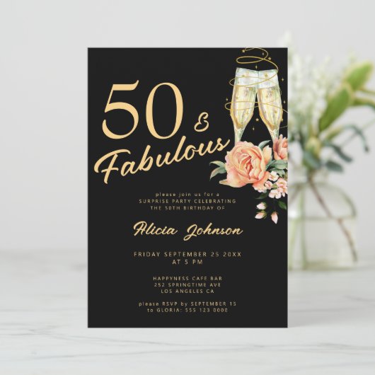 Eleganter rosa Blumenstrauß 50 sagenhafte 50. Gebu Einladung (Stehend Vorderseite)