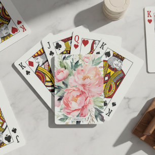 Eleganter rosa Blumenstrauß mit individuellem Name Spielkarten