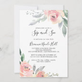 Eleganter Rosa Blush Bloral Sip and See Einladung (Vorderseite)