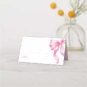 Eleganter Rosa Blush Bow Brautparty Table Platzkarte (Vorderseite)