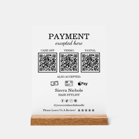 Eleganter Rosa Blush QR Code Zahlung Acrylschild (Vorderseite)