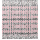 Eleganter Rosa Blush Silver Harlequin Glitzer Duschvorhang (Vorderseite)