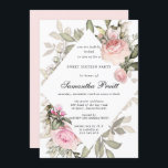 Eleganter Rosa Blütensaft 16 Einladung<br><div class="desc">Schöne und elegante Sweet 16 Party Einladung. Rose in Rosa sind in weißen Hydrangea-Blume und im Grünen eingebettet. Hübsche und feminine Blumenränder schaffen eine Diamantform. Der Text ist eine Kombination aus aufrechten und kursiven Schriftart. Einfach anzupassen. Die Rückseite der Party Einladung ist in einem sanften Pastellrosa gehalten. Sie können den...</div>