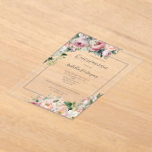 Eleganter rosa Blütensilber-Grenze Quinceañera Acryleinladungen (Ablage )