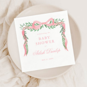 Eleganter rosa Bogen mit Grünzeug Mädchen-Baby-Par Serviette