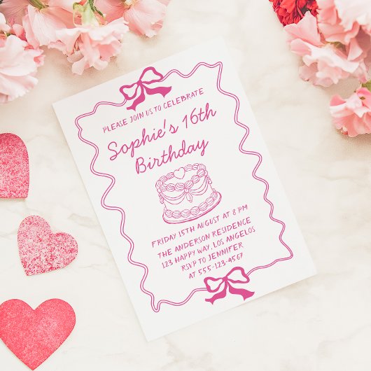 Eleganter rosa Bogen und Kuchen Sweet 16 Geburtsta Einladung