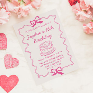 Eleganter rosa Bogen und Kuchen Sweet 16 Geburtsta Einladung
