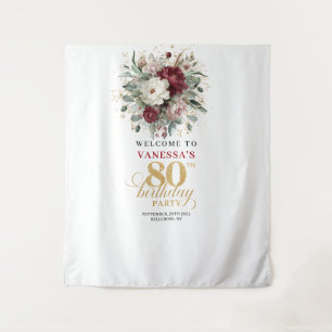 Eleganter Rosa-Bordeaux 80. Geburtstags-Hintergrun Wandteppich