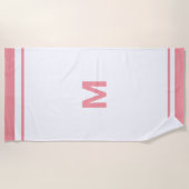 Eleganter rosa Border Script Monogram Letter Strandtuch (Vorderseite)