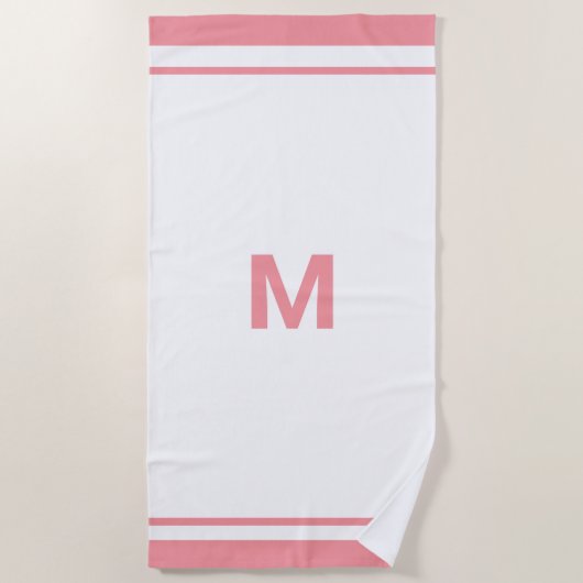 Eleganter rosa Border Script Monogram Letter Strandtuch (Vorderseite)